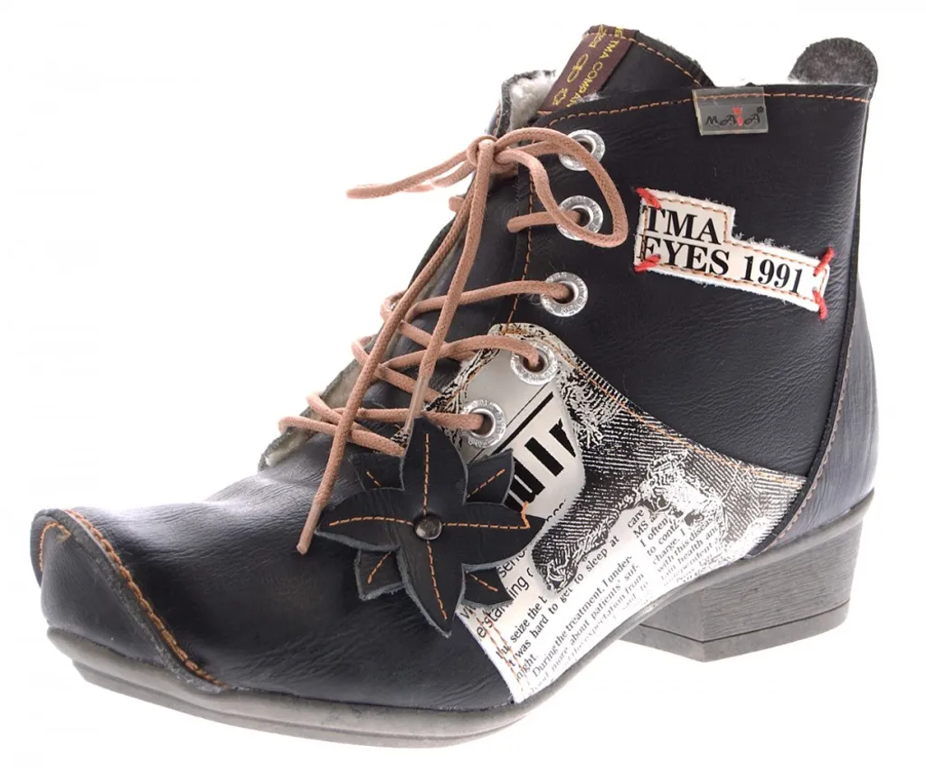 TMA Leder Damen Stiefeletten gefüttert Comfort Boots echt Leder Winter Schuhe TMA 8077 Gr. 36 - 42, schuhe Größe:36 EU, Farbe schuhe:Schwarz